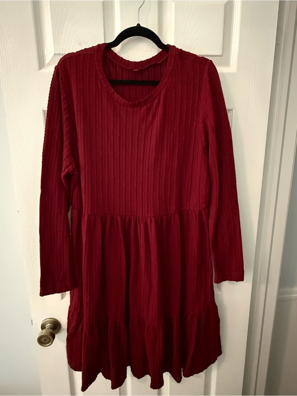 SHEIN Burgundy Long-Sleeve Tiered Casual Dress